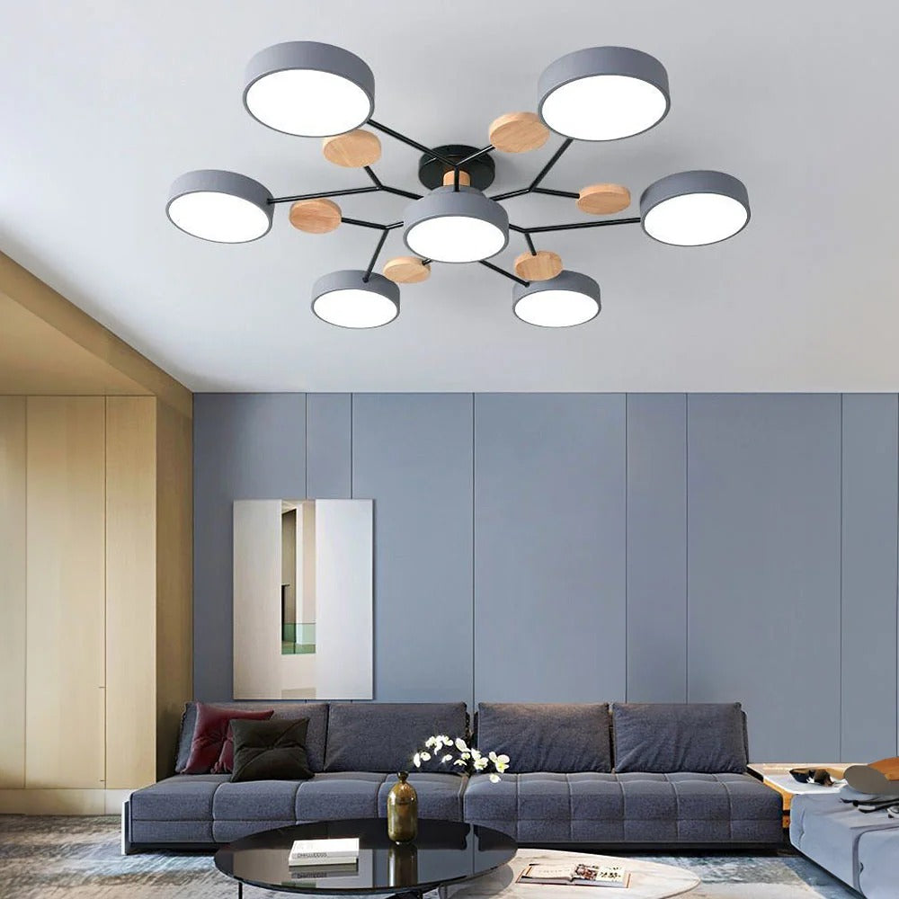 Contemporary Multi-Head Round LED Ceiling Chandelier | Nordic Semi-Flush Mount Light