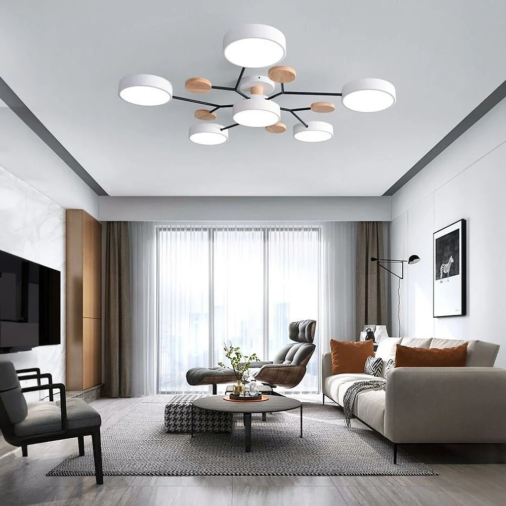 Contemporary Multi-Head Round LED Ceiling Chandelier | Nordic Semi-Flush Mount Light