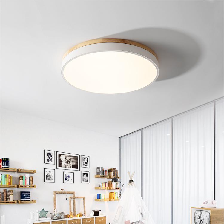 Scandinavian Style Wooden Round Flush Mount Ceiling Light | LED for Living Room