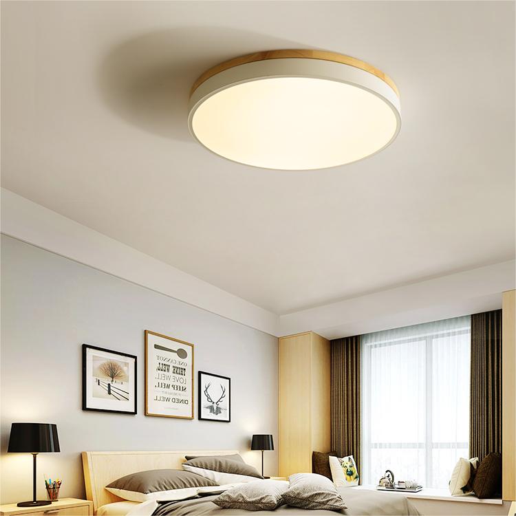 Scandinavian Style Wooden Round Flush Mount Ceiling Light | LED for Living Room