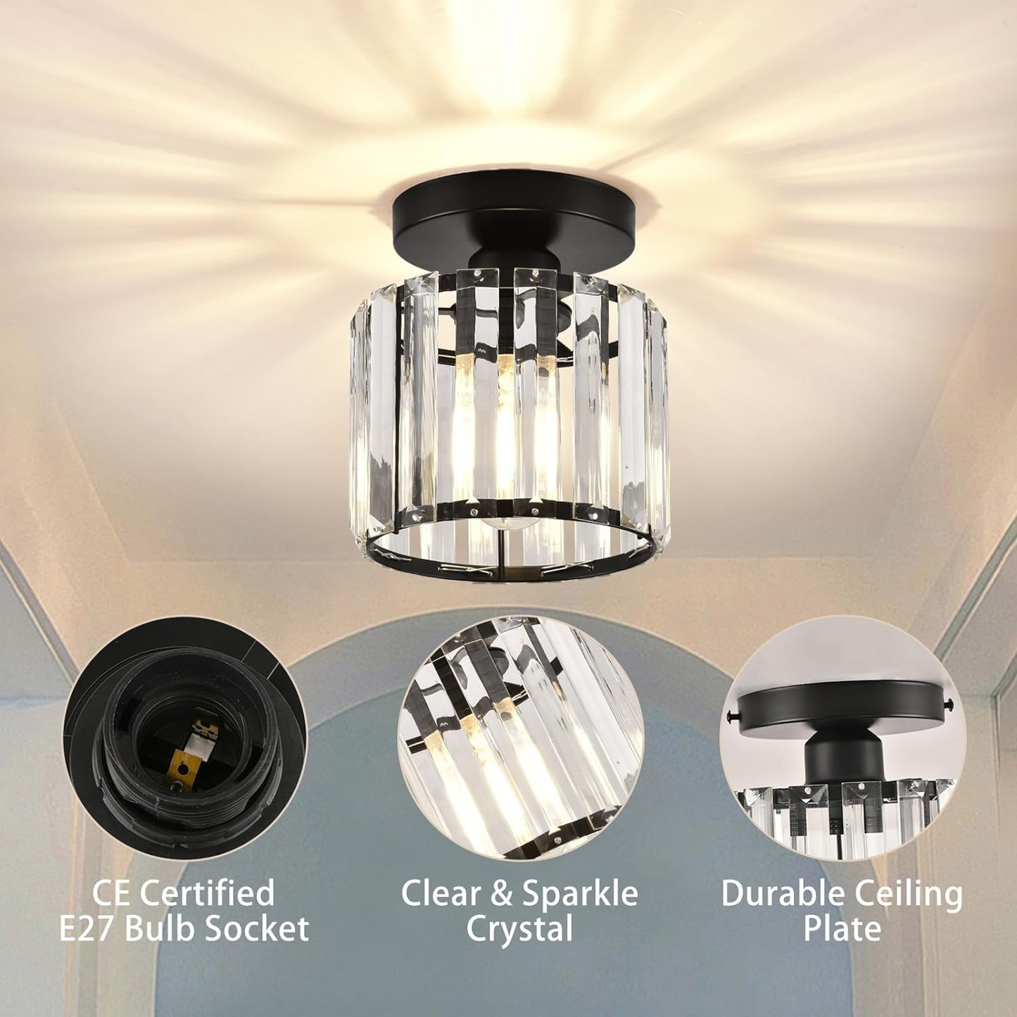 Radiant Modern Flush Mount Ceiling Light | Crystal Glow for Hallways
