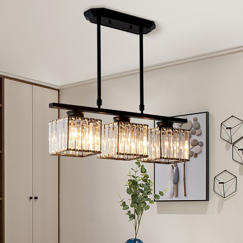 Nordic Modern Rectangular Glass Island Chandelier | Multi-Head LED Pendant Light