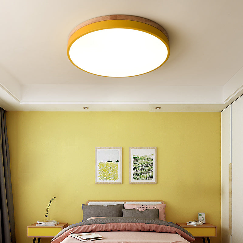Scandinavian Style Wooden Round Flush Mount Ceiling Light | LED for Living Room