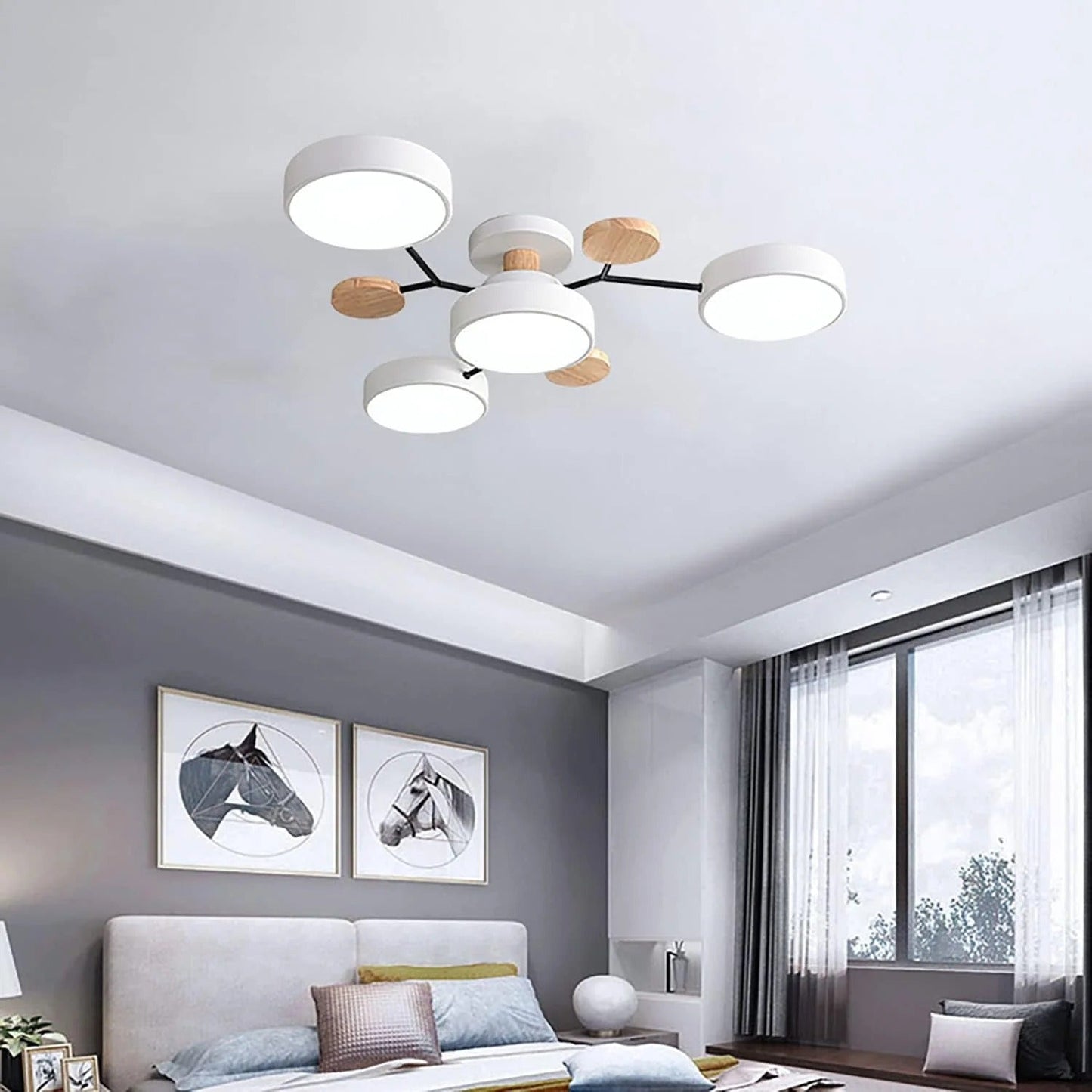 Contemporary Multi-Head Round LED Ceiling Chandelier | Nordic Semi-Flush Mount Light