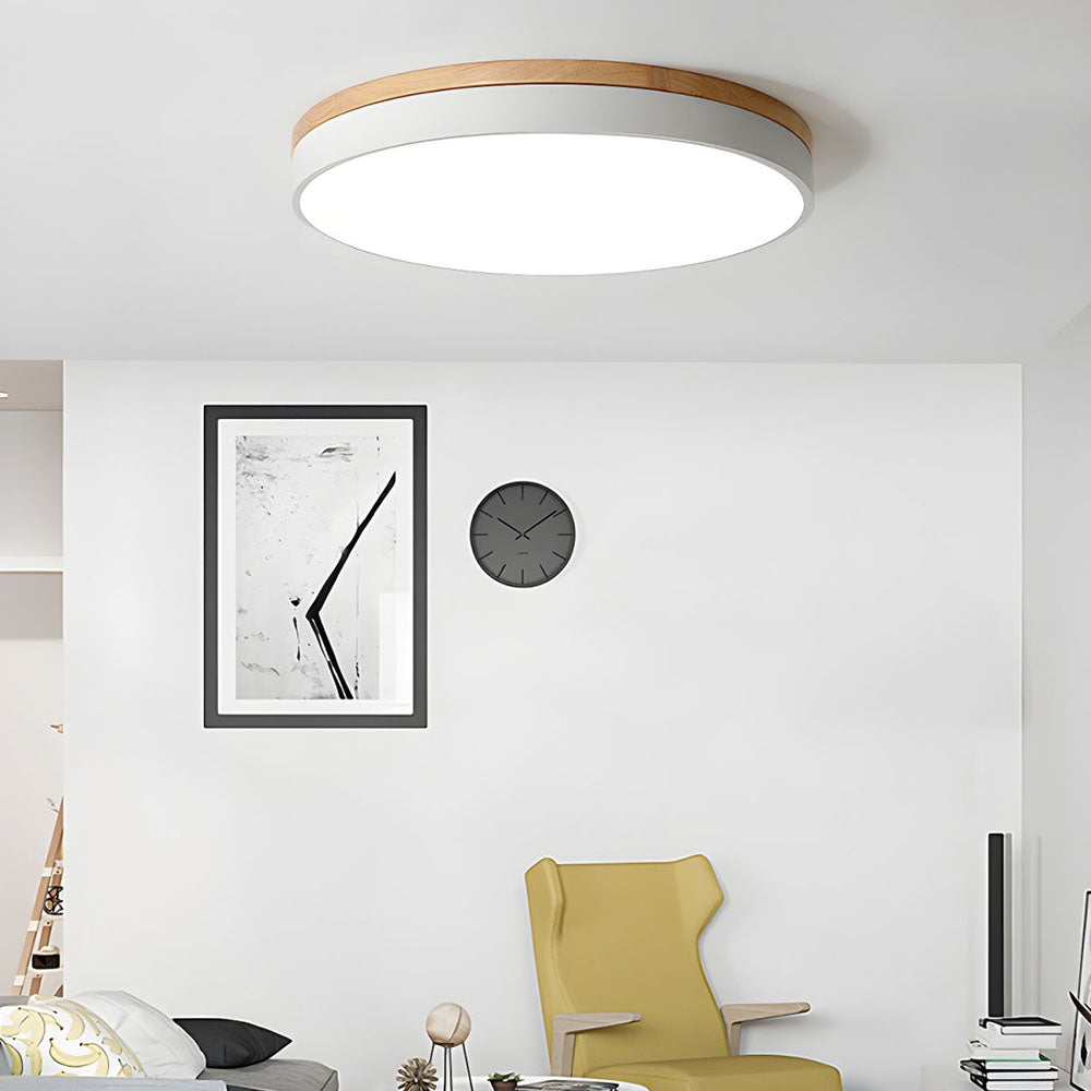 Scandinavian Style Wooden Round Flush Mount Ceiling Light | LED for Living Room