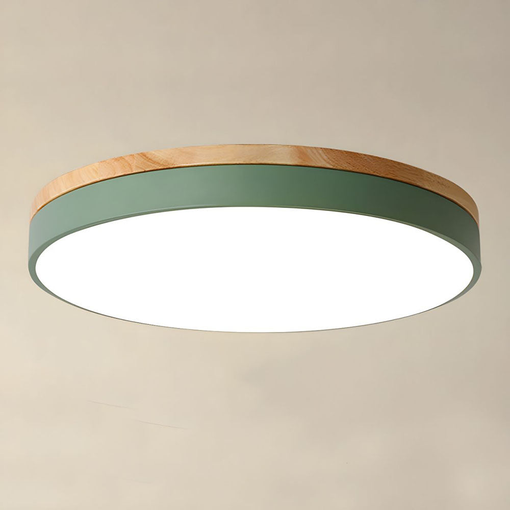 Scandinavian Style Wooden Round Flush Mount Ceiling Light | LED for Living Room