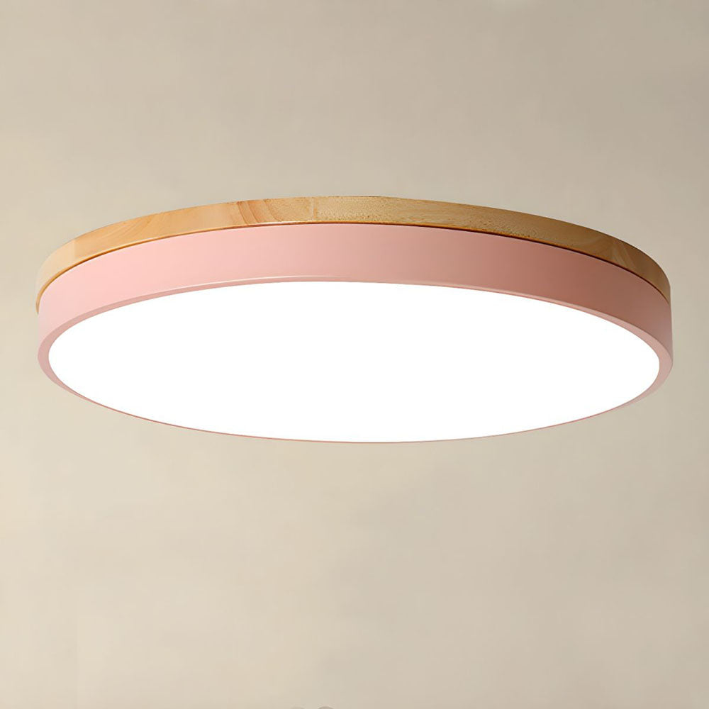 Scandinavian Style Wooden Round Flush Mount Ceiling Light | LED for Living Room