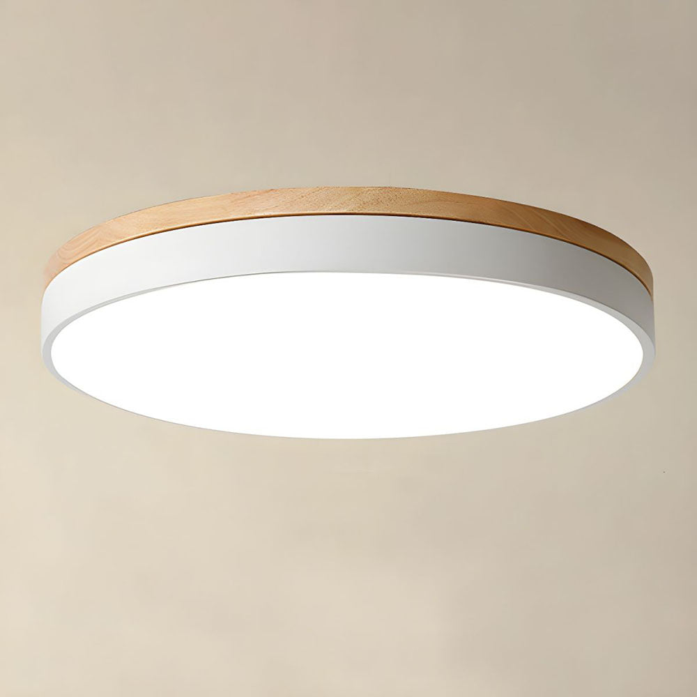Scandinavian Style Wooden Round Flush Mount Ceiling Light | LED for Living Room