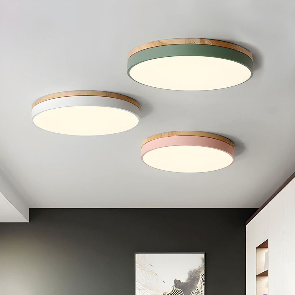 Scandinavian Style Wooden Round Flush Mount Ceiling Light | LED for Living Room