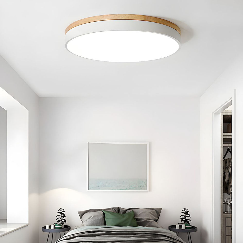 Scandinavian Style Wooden Round Flush Mount Ceiling Light | LED for Living Room