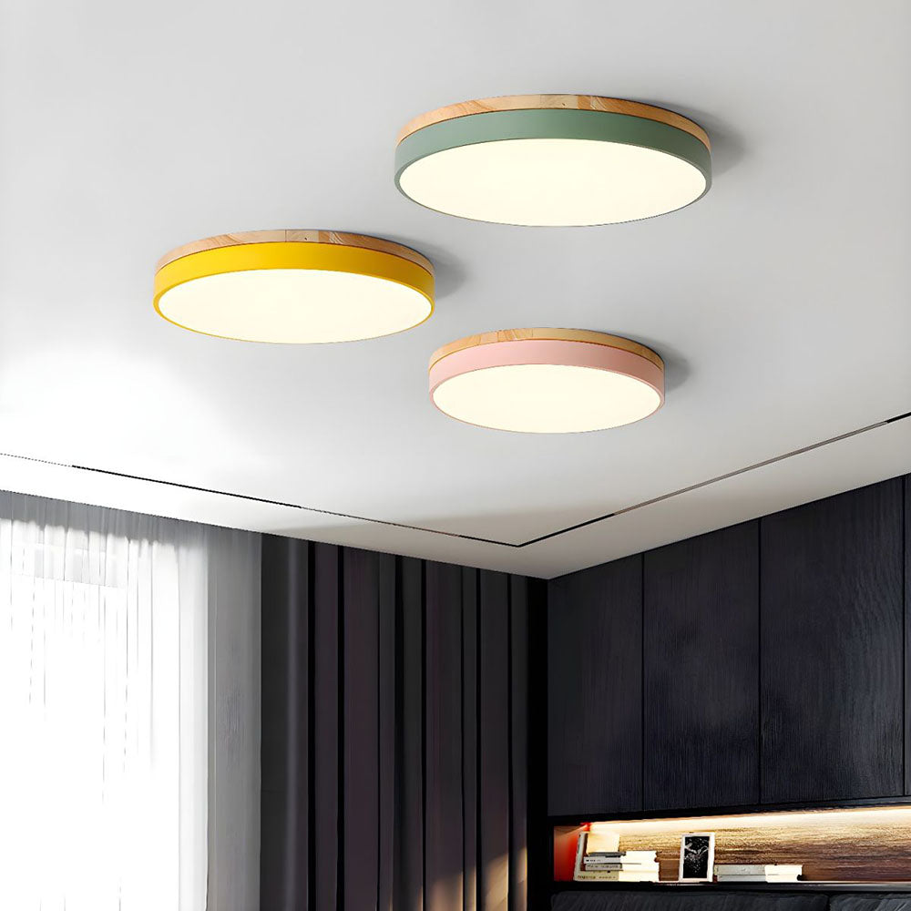 Scandinavian Style Wooden Round Flush Mount Ceiling Light | LED for Living Room
