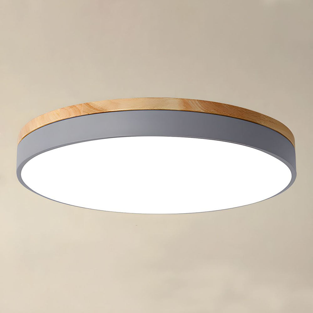 Scandinavian Style Wooden Round Flush Mount Ceiling Light | LED for Living Room