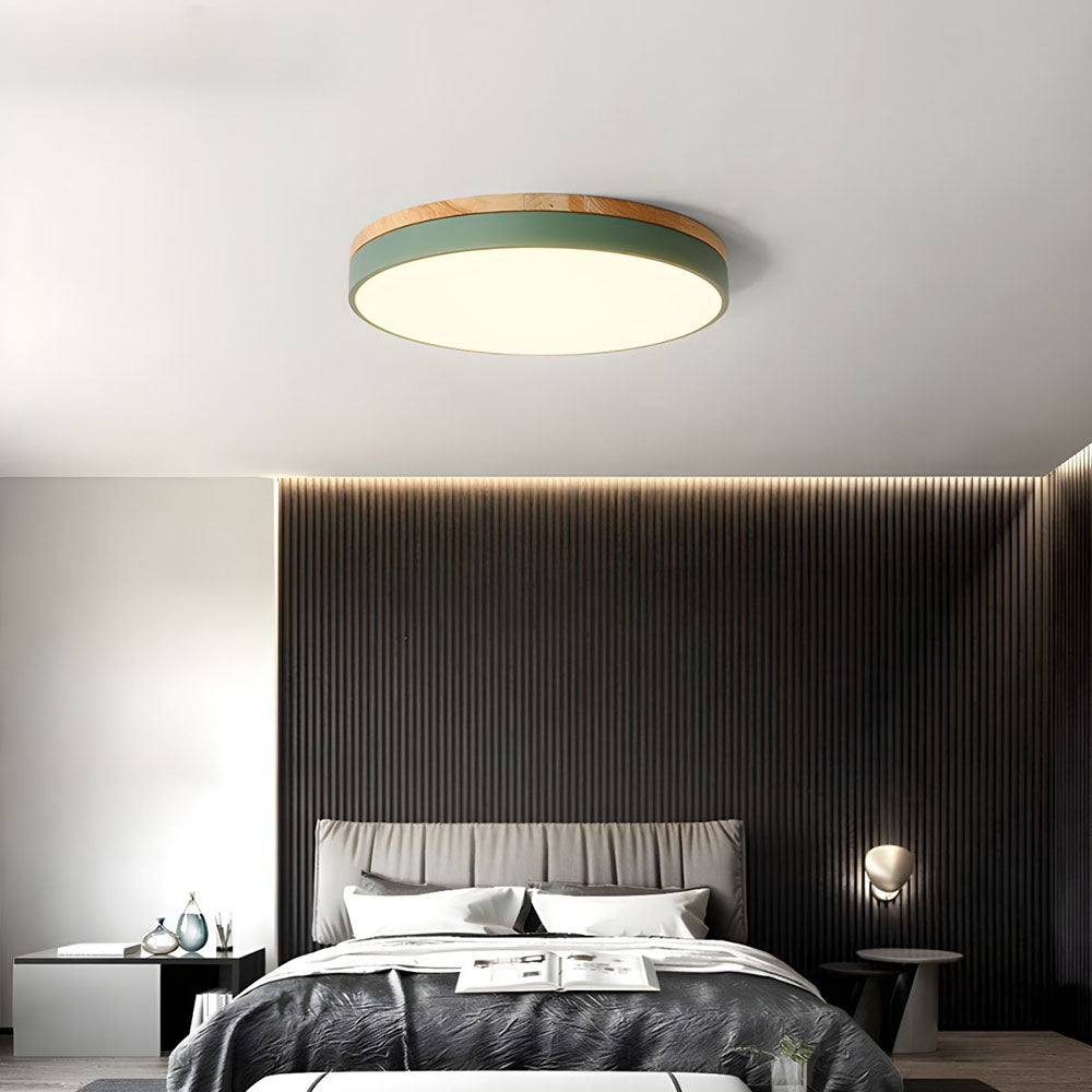 Scandinavian Style Wooden Round Flush Mount Ceiling Light | LED for Living Room