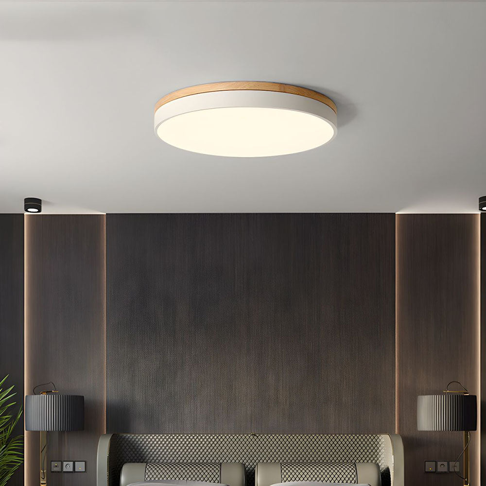 Scandinavian Style Wooden Round Flush Mount Ceiling Light | LED for Living Room