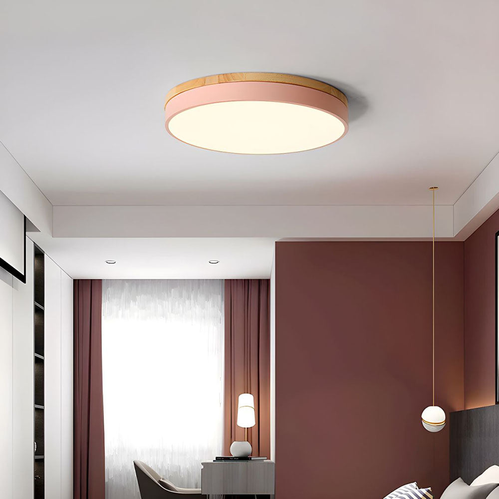 Scandinavian Style Wooden Round Flush Mount Ceiling Light | LED for Living Room