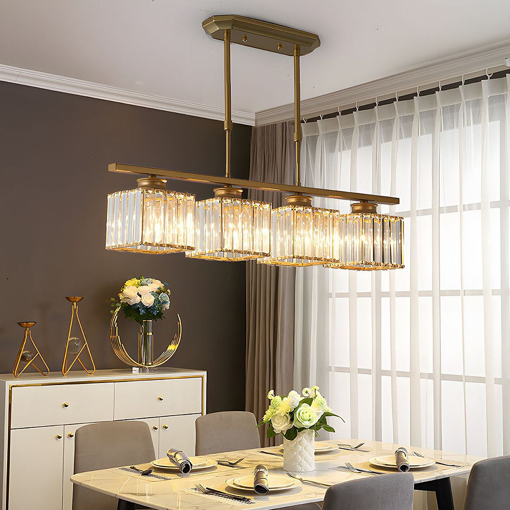 Nordic Modern Rectangular Glass Island Chandelier | Multi-Head LED Pendant Light