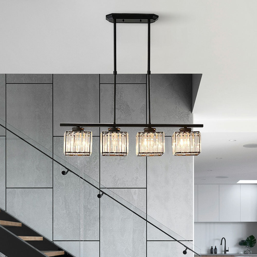 Nordic Modern Rectangular Glass Island Chandelier | Multi-Head LED Pendant Light