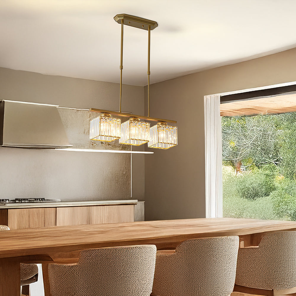 Nordic Modern Rectangular Glass Island Chandelier | Multi-Head LED Pendant Light