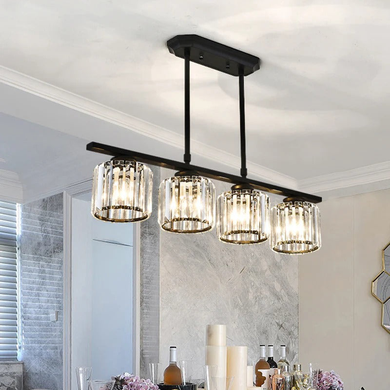 Nordic Modern Rectangular Glass Island Chandelier | Multi-Head LED Pendant Light