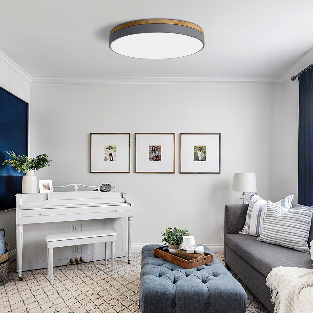 Scandinavian Style Wooden Round Flush Mount Ceiling Light | LED for Living Room