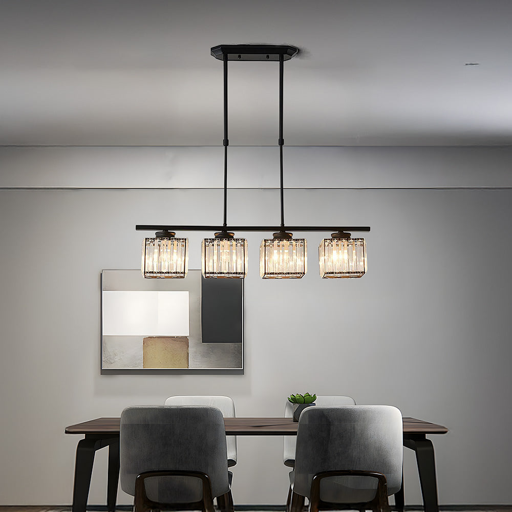Nordic Modern Rectangular Glass Island Chandelier | Multi-Head LED Pendant Light