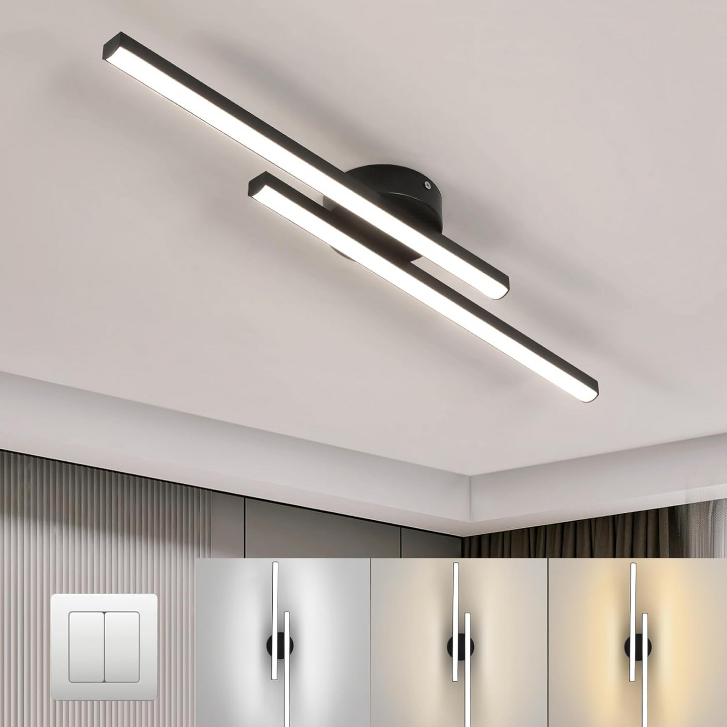 Long Strip Semi Flush Mount Ceiling Light | Aluminium