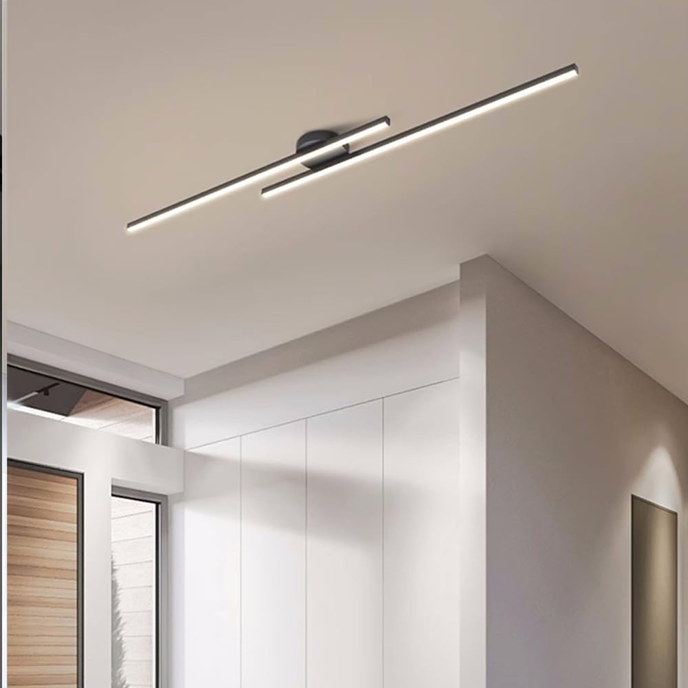 Long Strip Semi Flush Mount Ceiling Light | Aluminium