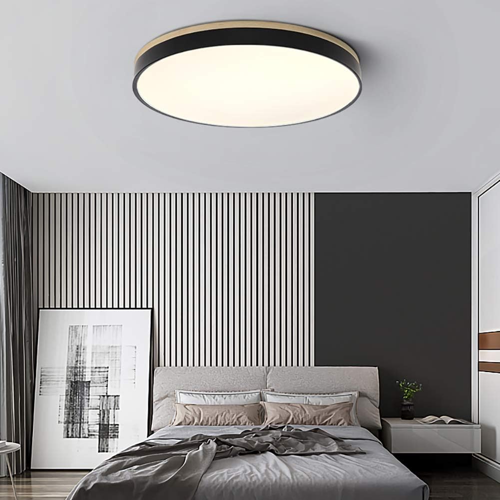 Scandinavian Style Wooden Round Flush Mount Ceiling Light | LED for Living Room