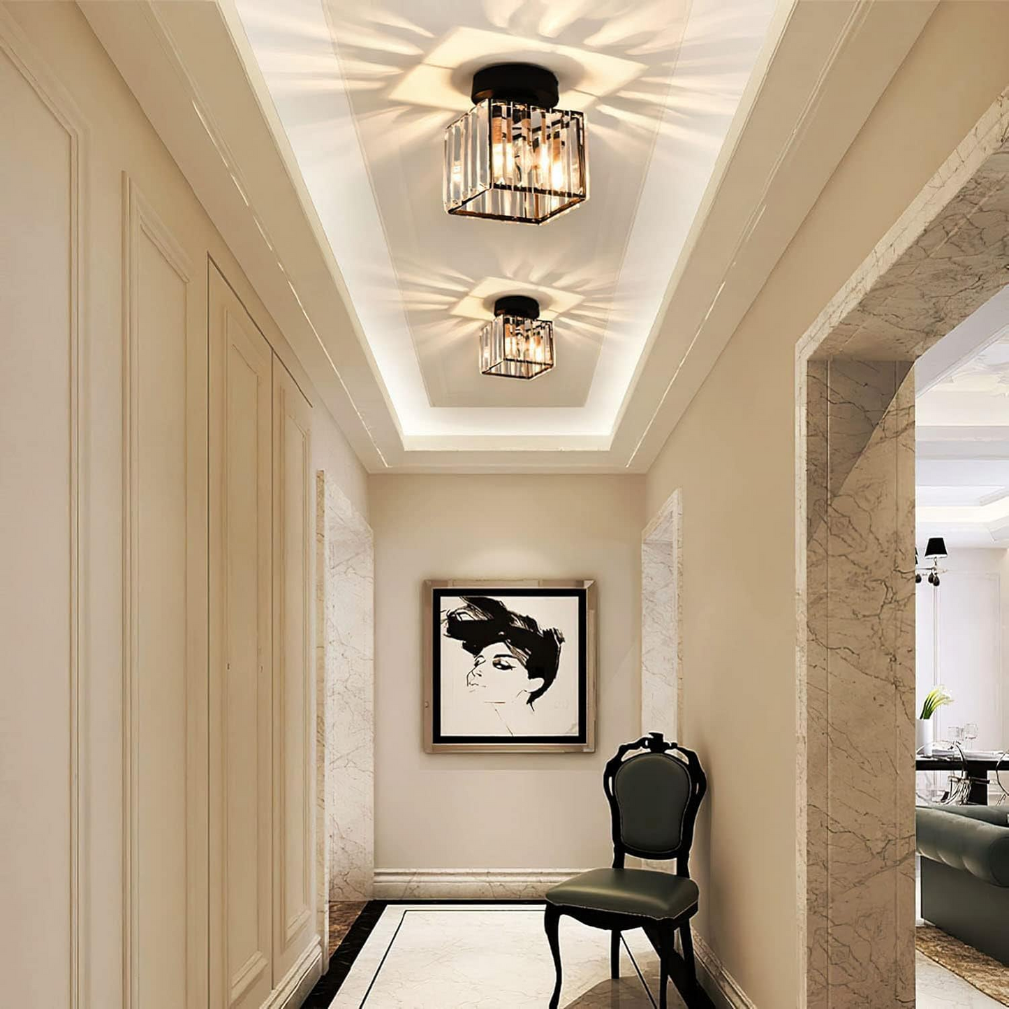 Radiant Modern Flush Mount Ceiling Light | Crystal Glow for Hallways