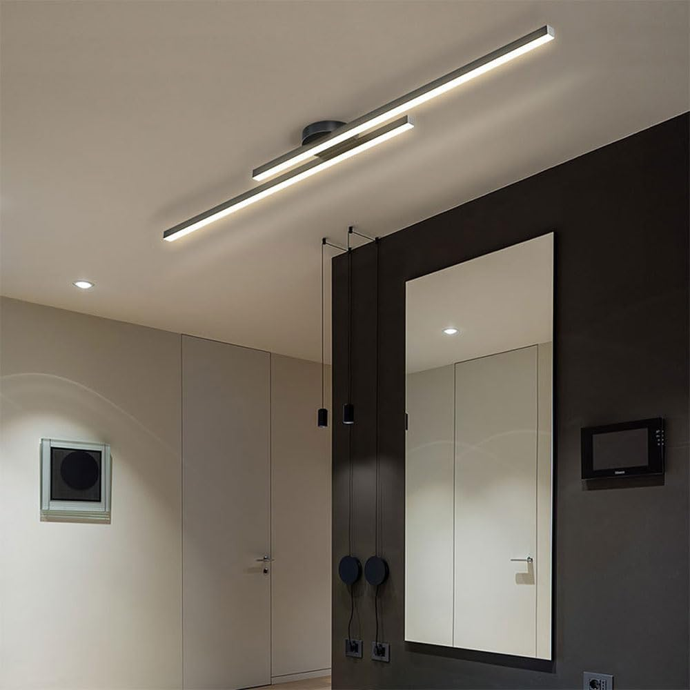 Long Strip Semi Flush Mount Ceiling Light | Aluminium