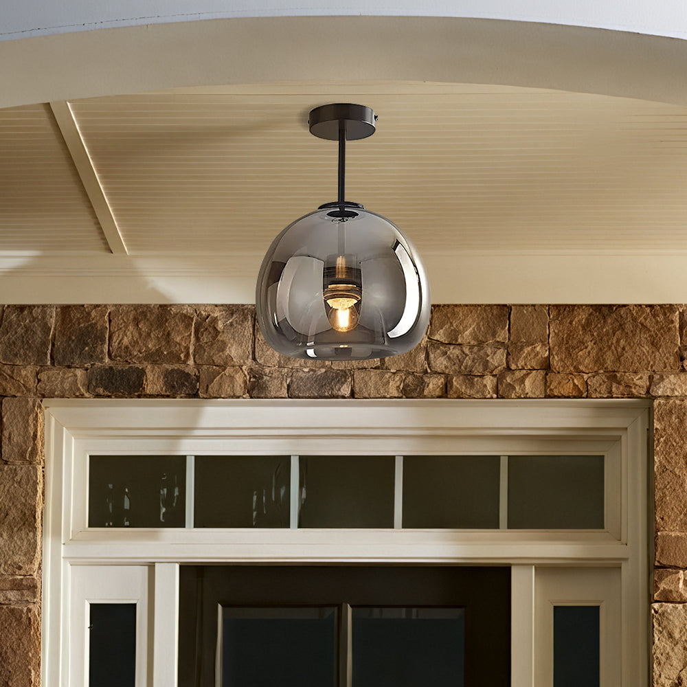 Retro Copper Glass Semi Flush Mount Ceiling Light | Modern