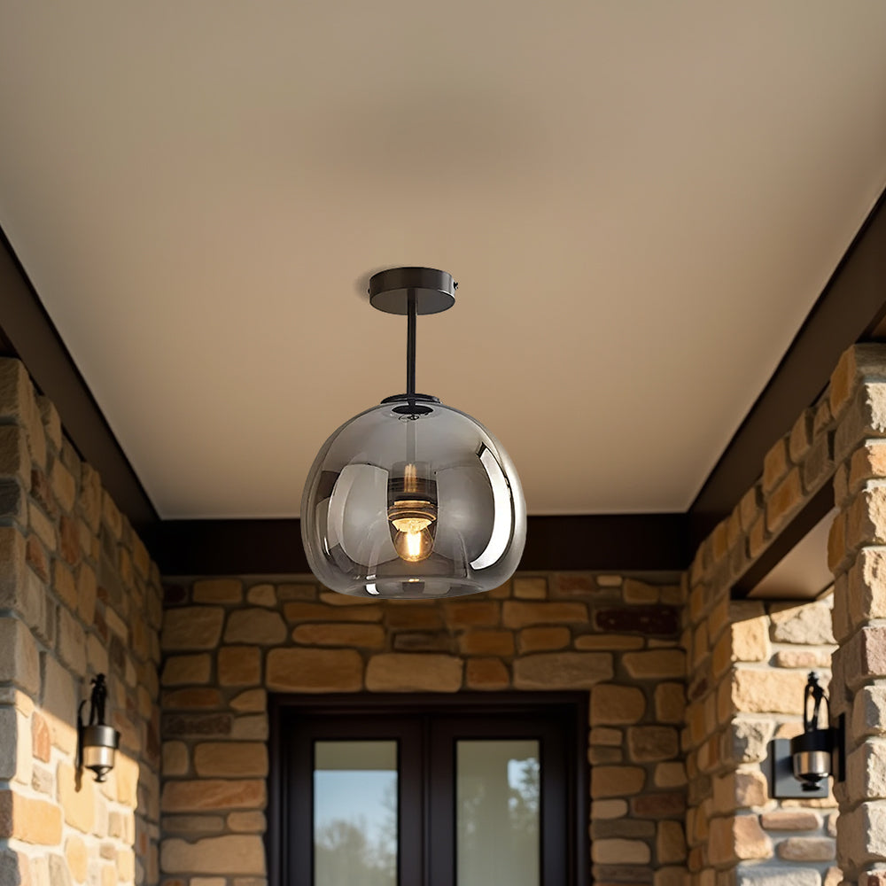 Retro Copper Glass Semi Flush Mount Ceiling Light | Modern