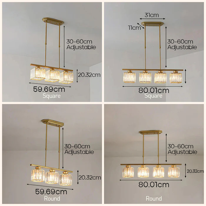 Nordic Modern Rectangular Glass Island Chandelier | Multi-Head LED Pendant Light