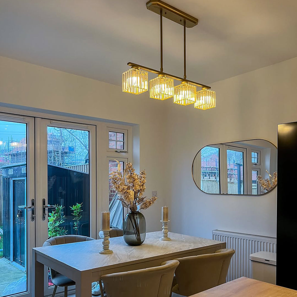 Nordic Modern Rectangular Glass Island Chandelier | Multi-Head LED Pendant Light