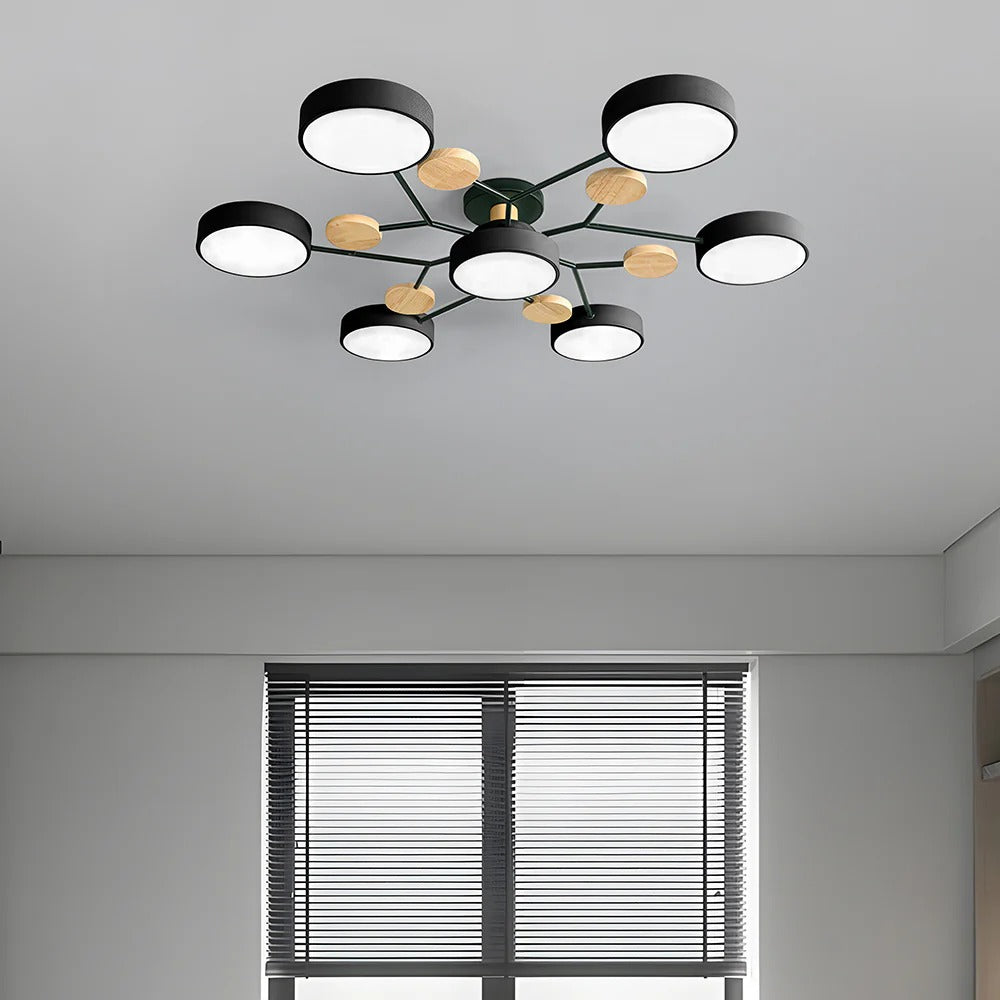 Contemporary Multi-Head Round LED Ceiling Chandelier | Nordic Semi-Flush Mount Light