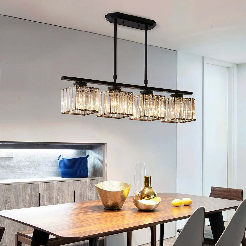 Nordic Modern Rectangular Glass Island Chandelier | Multi-Head LED Pendant Light