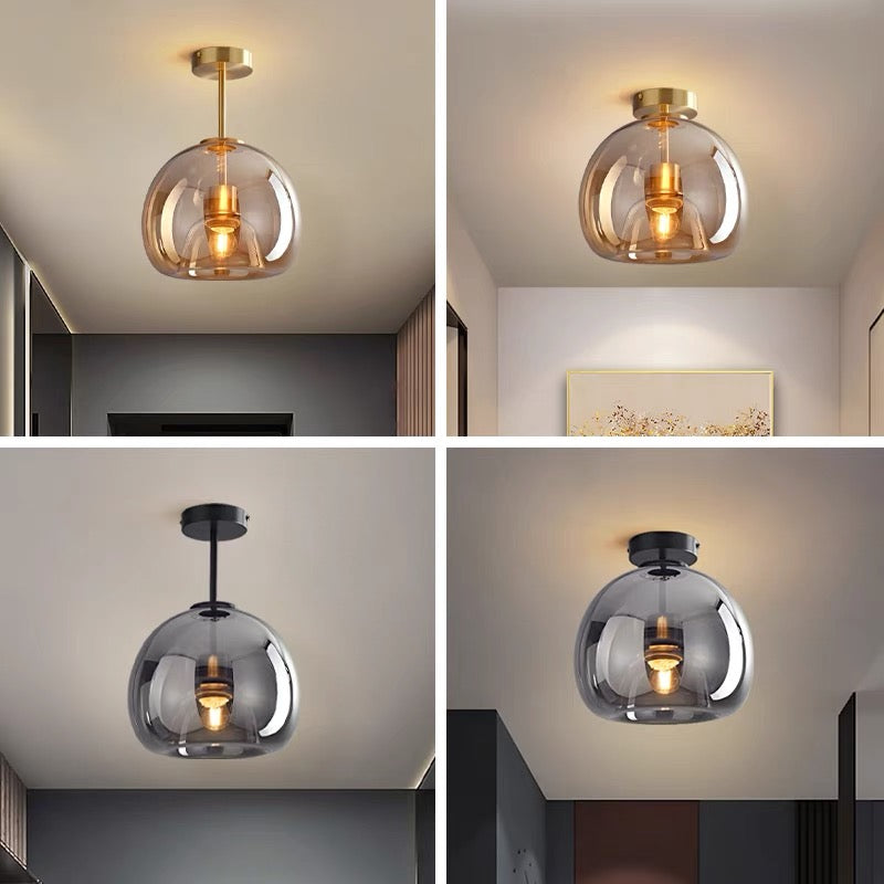 Retro Copper Glass Semi Flush Mount Ceiling Light | Modern