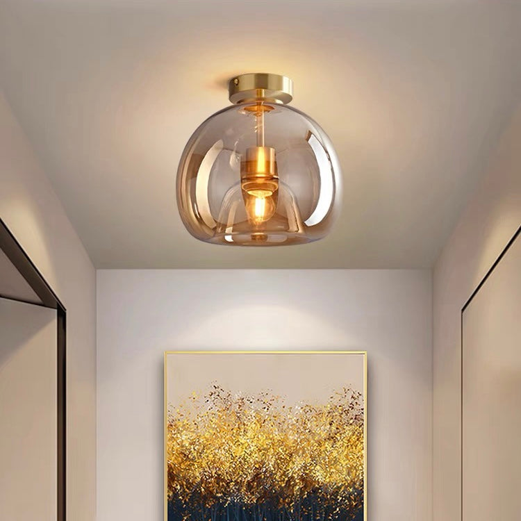 Retro Copper Glass Semi Flush Mount Ceiling Light | Modern