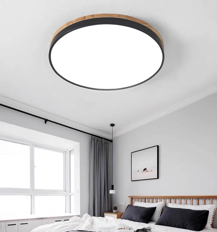 Scandinavian Style Wooden Round Flush Mount Ceiling Light | LED for Living Room