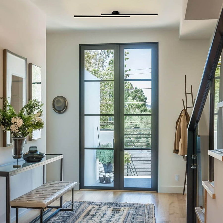 Long Strip Semi Flush Mount Ceiling Light | Aluminium