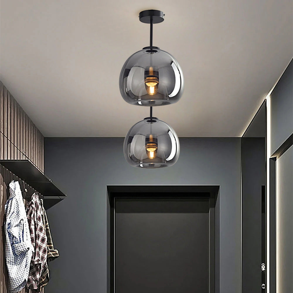 Retro Copper Glass Semi Flush Mount Ceiling Light | Modern