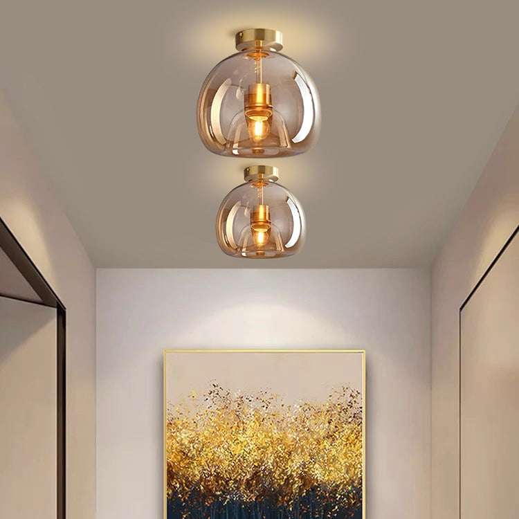 Retro Copper Glass Semi Flush Mount Ceiling Light | Modern