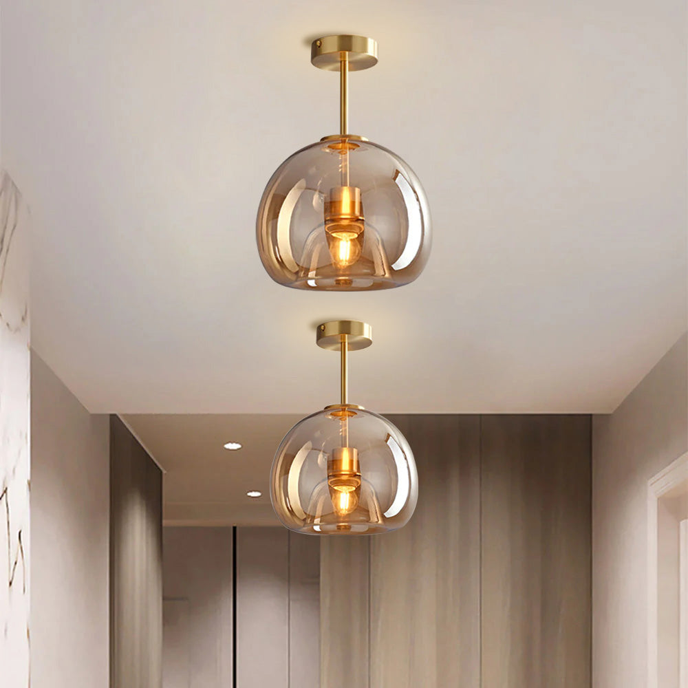 Retro Copper Glass Semi Flush Mount Ceiling Light | Modern