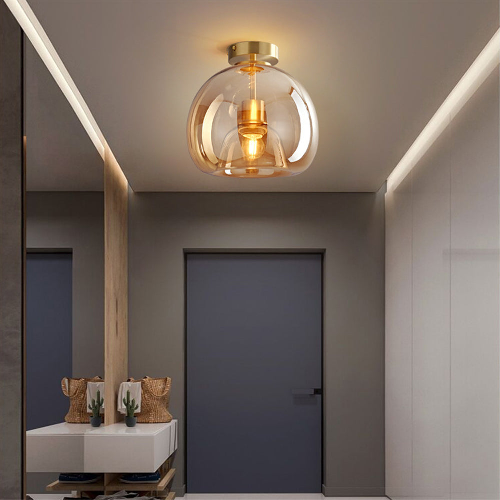 Retro Copper Glass Semi Flush Mount Ceiling Light | Modern