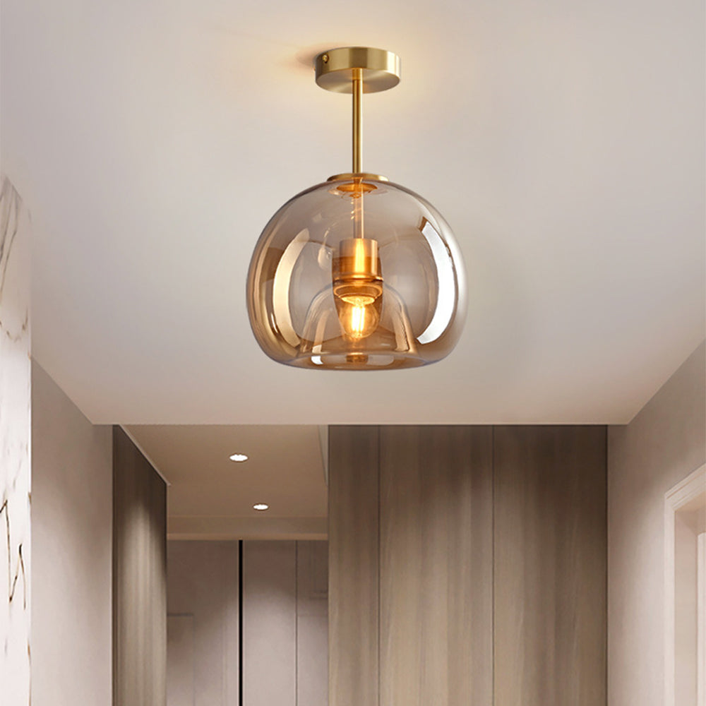 Retro Copper Glass Semi Flush Mount Ceiling Light | Modern