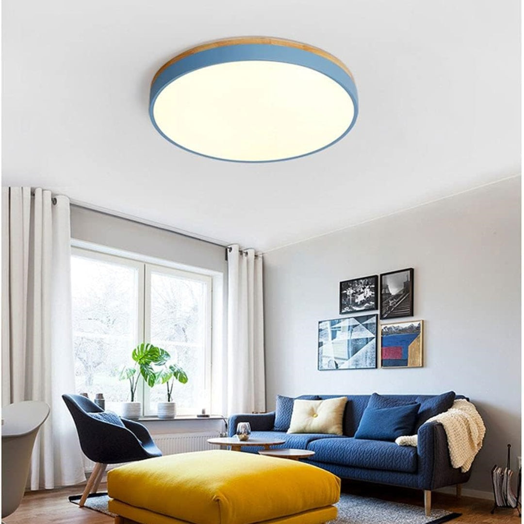 Scandinavian Style Wooden Round Flush Mount Ceiling Light | LED for Living Room