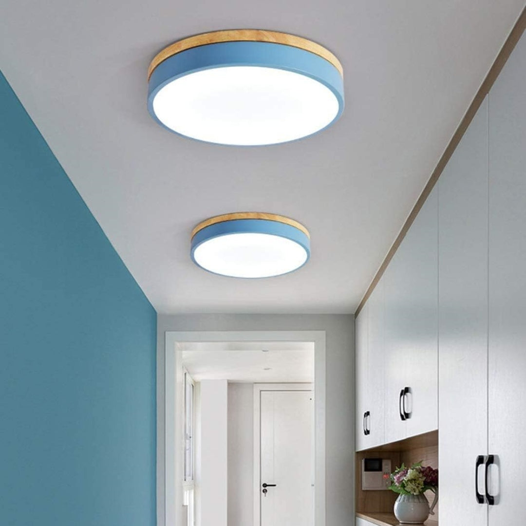 Scandinavian Style Wooden Round Flush Mount Ceiling Light | LED for Living Room
