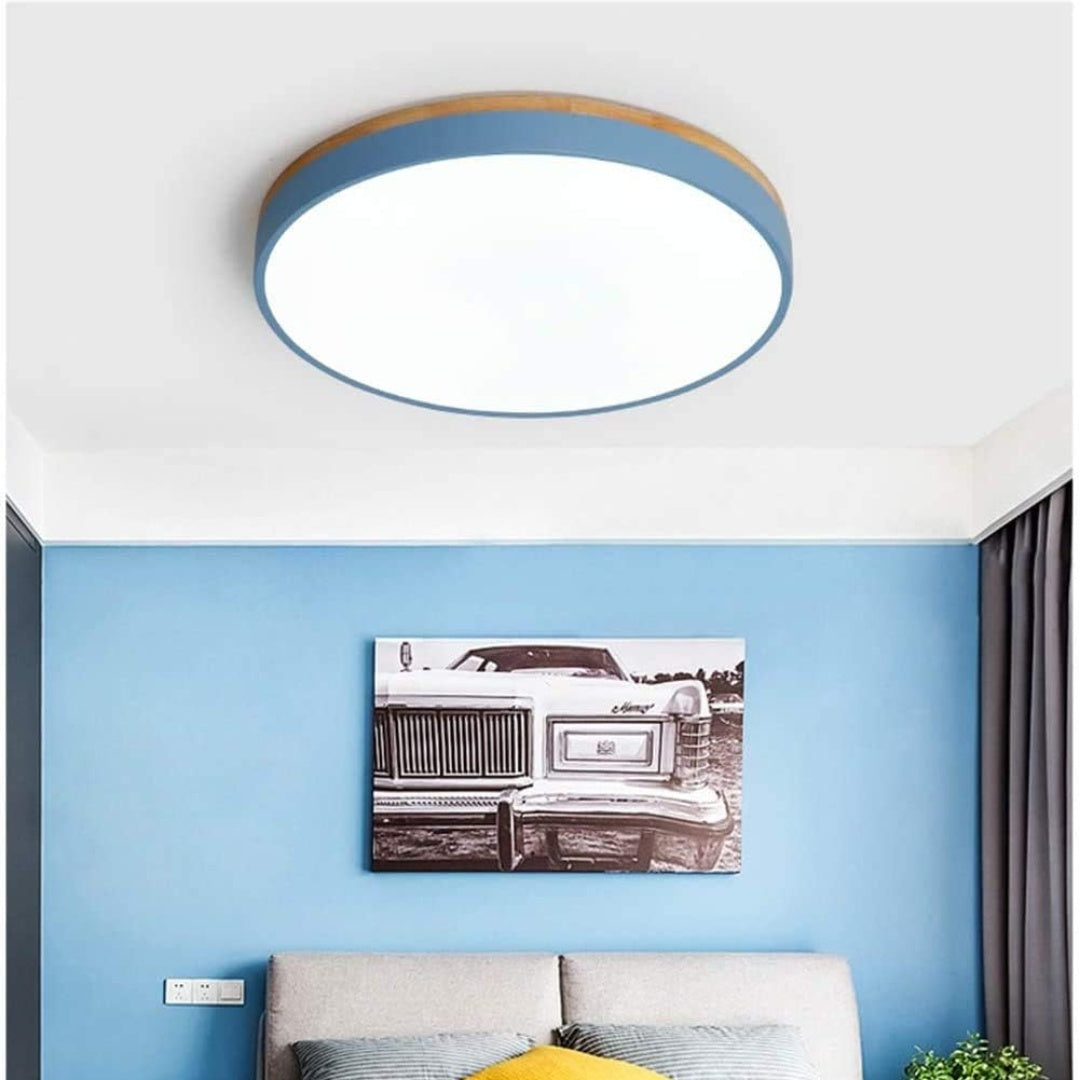 Scandinavian Style Wooden Round Flush Mount Ceiling Light | LED for Living Room