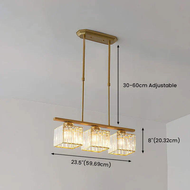 Nordic Modern Rectangular Glass Island Chandelier | Multi-Head LED Pendant Light
