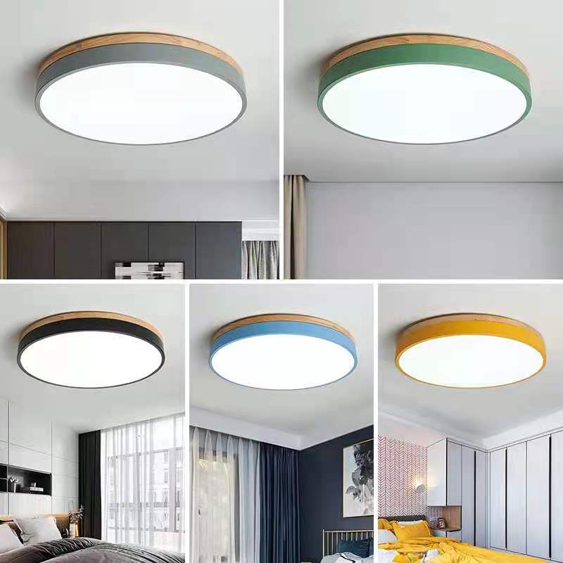 Scandinavian Style Wooden Round Flush Mount Ceiling Light | LED for Living Room
